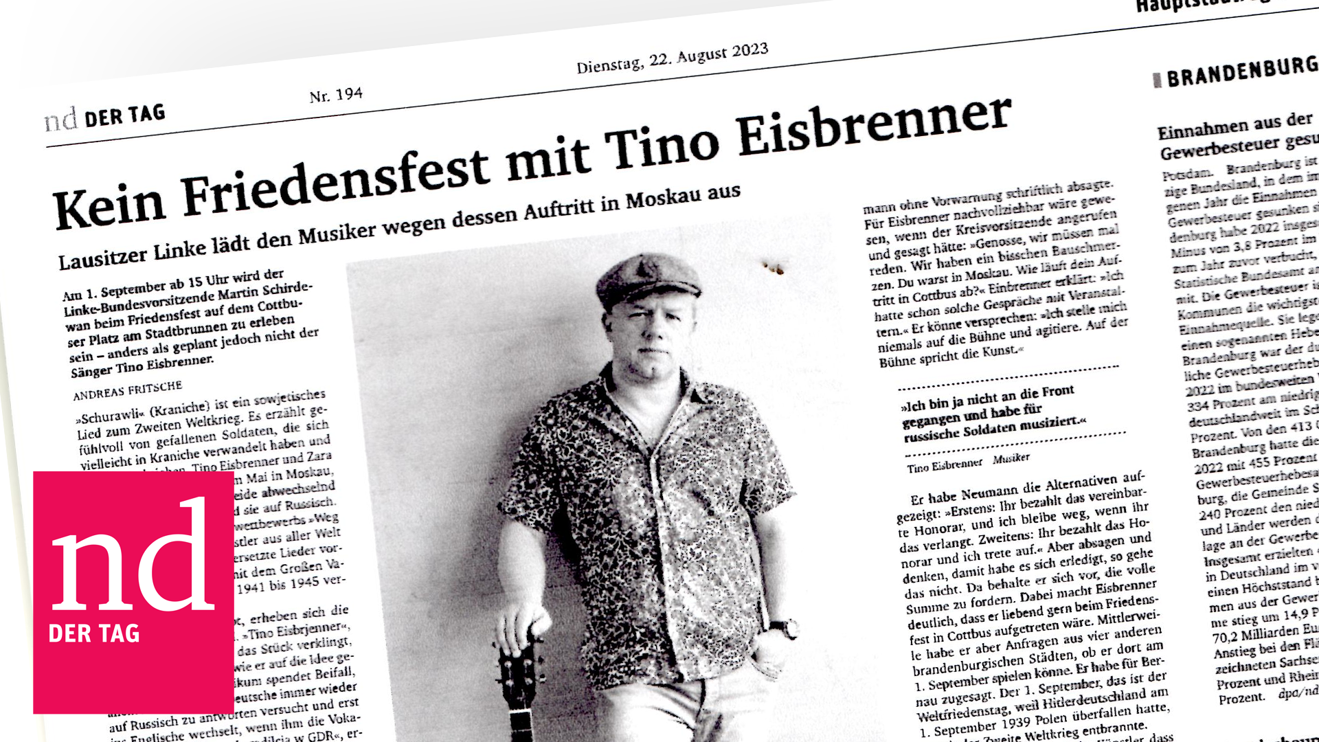Kein Friedensfest mit Tino Eisbrenner